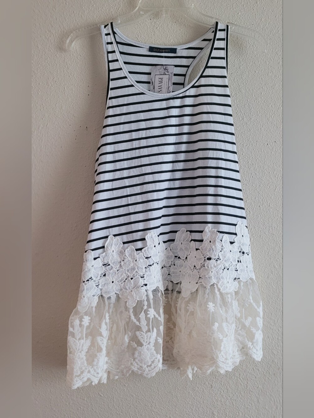 Blu Heaven Sz Small Striped Lace Hem Tank Top